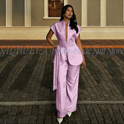 Modern Women Suits For Wedding Business Fashion 2 Pieces Sets Elegant Women's Sets Outfits Short Sleeves Jacket Pants Customized Good Vibrations