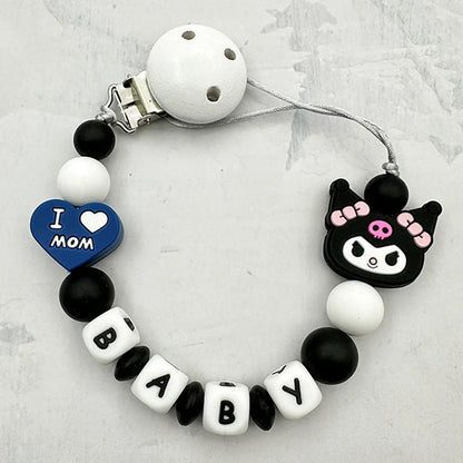 Personalized English Letters Baby Silicone Cartoon Disne Pacifier Clips Chains Holder Teether Pendants Teething Kawaii Baby Gift Good Vibrations
