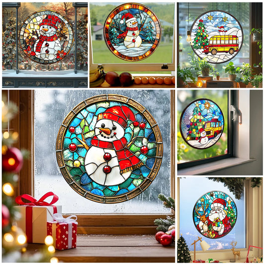 Christmas Trees Snowman Wall Sticker Suncatch Rainbow Window Privacy Film Glass Static Cling Film Decor UV Festival Decoration Good Vibrations