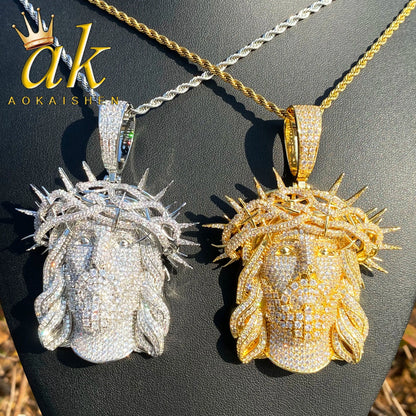 Aokaishen Iced Out Ratten Jesus Necklace Pendant for Men Prong Setting Cubic Zirocnia Hip Hop Jewelry Good Vibrations