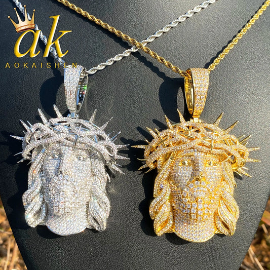 Aokaishen Iced Out Ratten Jesus Necklace Pendant for Men Prong Setting Cubic Zirocnia Hip Hop Jewelry Good Vibrations