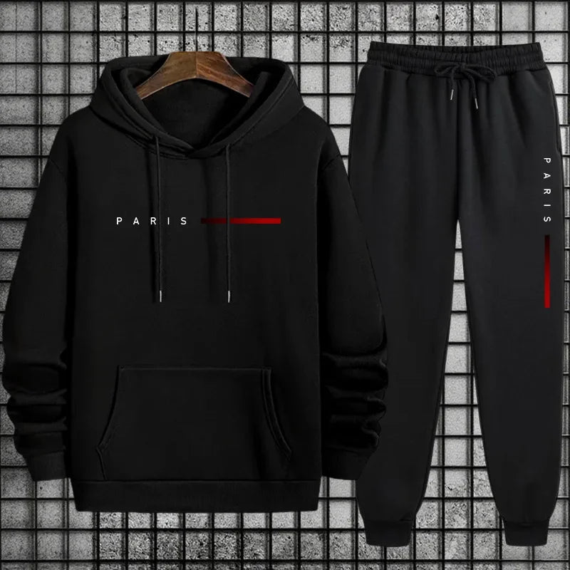 Men Paris Fashion Tracksuit Hoodie and Sweatpants Set with Soft Touch Fabric Autumn Winter Male Home Outdoor Comfort Warm Outfit Good Vibrations