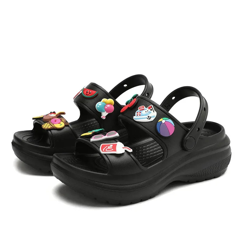 Sandals for Women 2023 Korean Wedge Platform High Heels Ladies Shoes Outdoor Beach Peep Toe Non-slip Sandalias De Mujer Good Vibrations