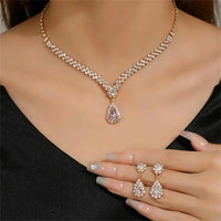 2pcs/set Jewelry Sets Women Elegant Waterdrop Rhinestone Pendant Necklace stud Earrings Wedding Dress Bridal Jewelry Set Good Vibrations