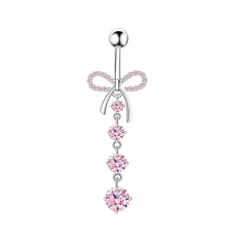 Fashion Pink Crystal Crown Belly Button Rings Stainless Steel Long Pendant Butterfly Heart Navel Piercing for Women Jewelry Good Vibrations Adult Super Store