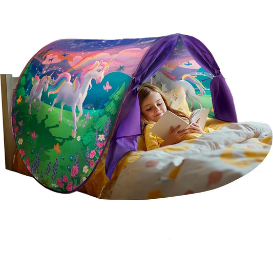 Bed Tents with Light Fun Foldable Play Pop up Outdoor Indoor Dream Tent Magic Playhouse Princess Secret Castle,Birthday for Kids Good Vibrations
