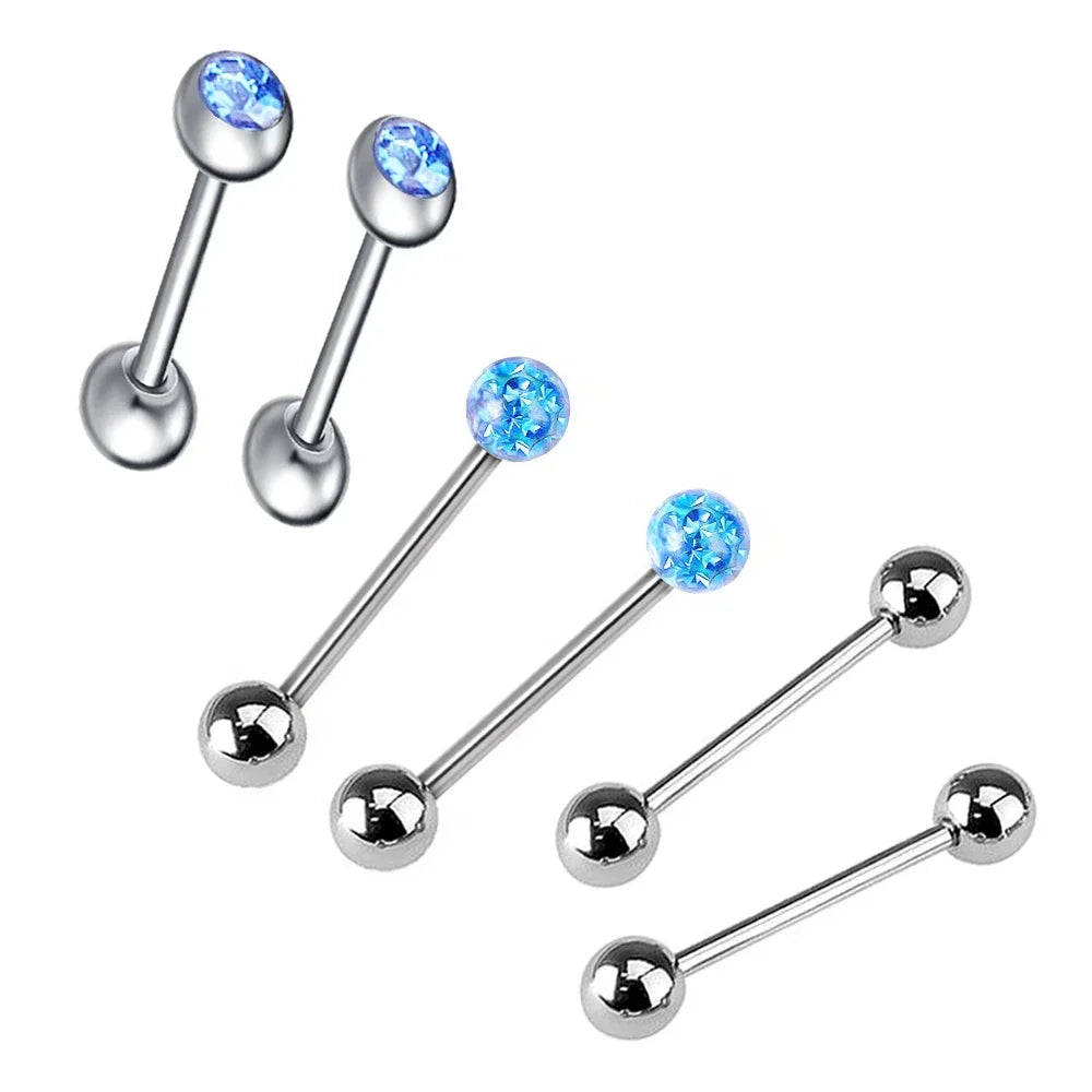 6Pcs Mixed Set 6mm Crystal 14G 1.6mm Steel Tongue Ring 16mm Bar Barbell Nipple Body Piercing Jewelry Good Vibrations Adult Super Store