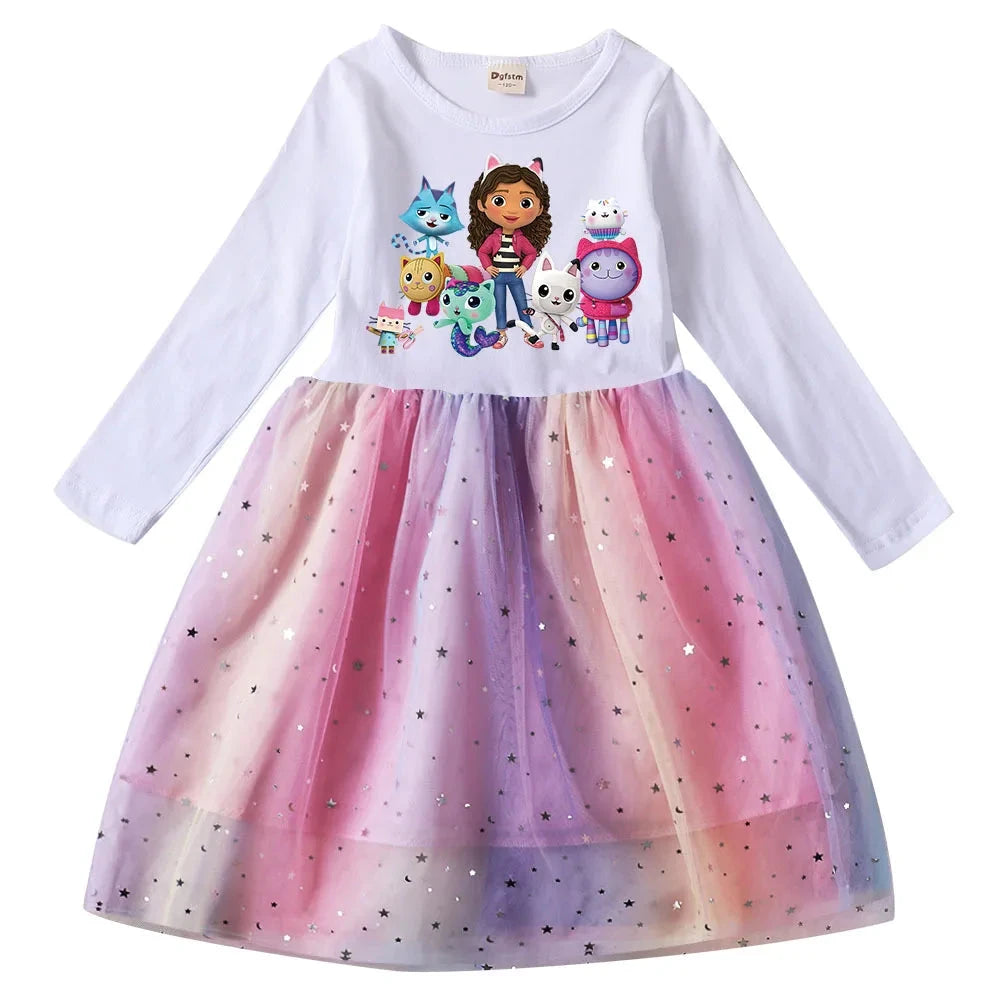 Gabbys Dolhouse Dress Kids Gaby Chat Clothes Baby Girls Long Sleeve Casual Dresses Wedding Party Sequin Birthday Gifts Vestidos Good Vibrations