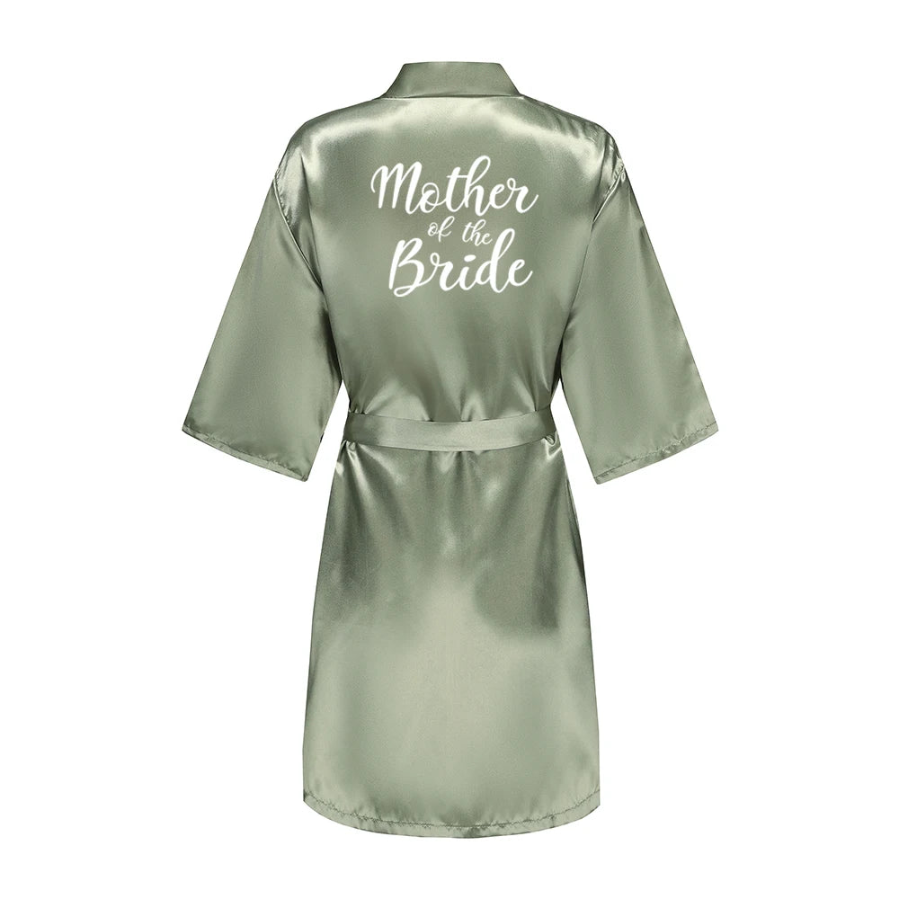 Grass Green Women's White Letter Bride Bridesmaid Short Satin Robes for Wedding Party Getting Ready Good Vibrations