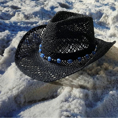 hats straw cowgirl western hat  mexican hat  retro curling hat western cowboy hat outdoor riding hat travel sports hat Good Vibrations