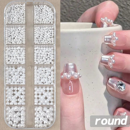 12grids Half Round Pearls Beads 3D Nail Charms 1.5/2/2.5/3/4/5mm White Flatback Pearls Nail Jewelry Nail Craft Pearl Rhinestones Good Vibrations