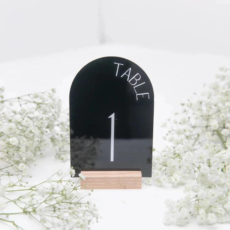 Personalized Painted Back Acrylic Wedding Table Numbers with Base Calligraphy Rustic Arch Numbers for Modern Wedding Table Decor Good Vibrations