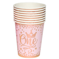 8Guests Pink One Year Old Birthday Disposable Tableware Crown Plates Cups Napkins Girls Princess Happy One 1st Birthday Party Good Vibrations
