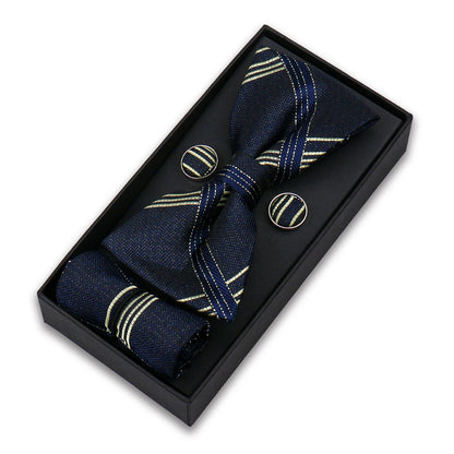 Bowtie For Men Set Gift Box Business Gift Fashion Bow Tie Pocket Square Cufflinks Set Bowtie 3pcs For Wedding Hanky Cravata Neck