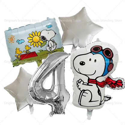 Snoopy Birthday Balloons Set boy girl Number Balloon Suit Foil Ballon Cartoon Birthday Party Supplies Decor Baby Shower Gift Good Vibrations