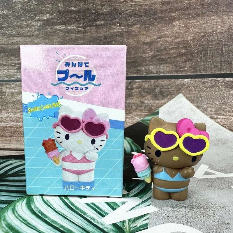 Sanrio Hello Kitty Kuromi Cinnamoroll Hangyodon KT Cat Bikini Swimwear Blind Box Toys Desktop Decoration Model Toy Kids Gifts Good Vibrations