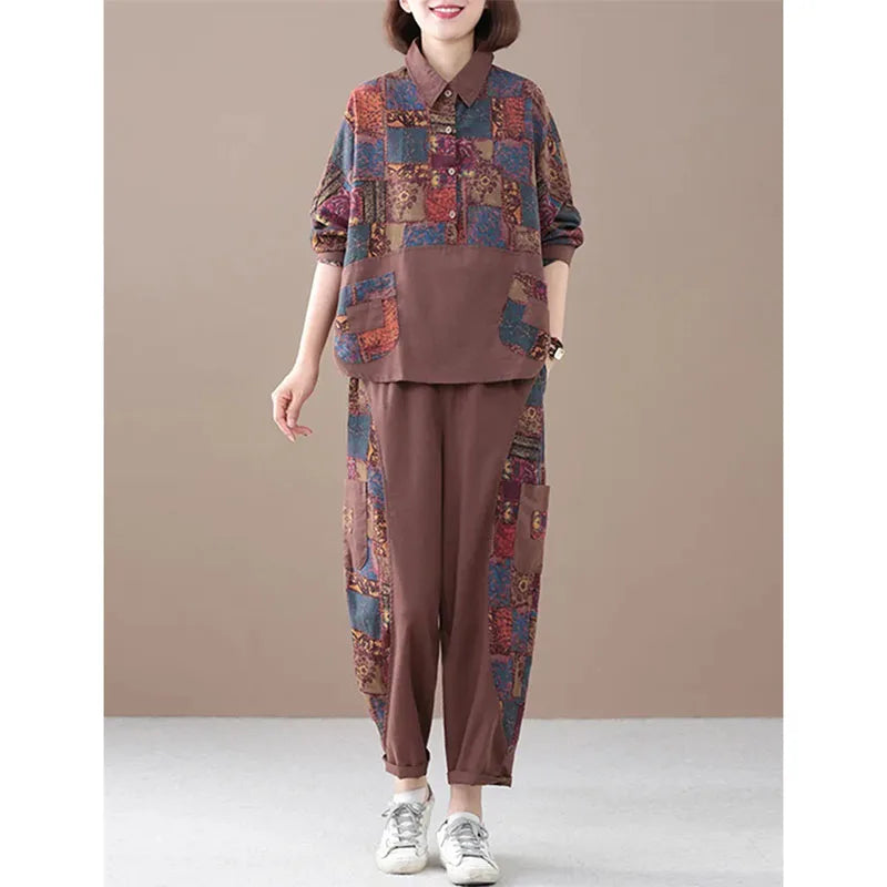Women Suit Spring and Autumn New Korean Printed Two-piece Set Female Fashionable Casual Cotton And linen Outfit Femme 2PCS ﻿ Good Vibrations