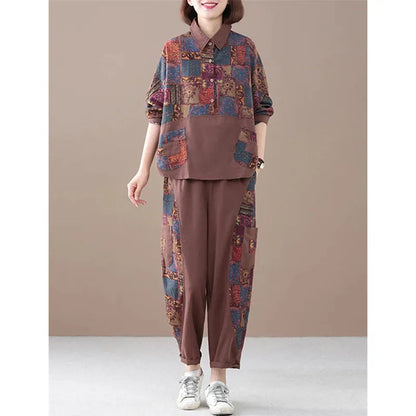 Women Suit Spring and Autumn New Korean Printed Two-piece Set Female Fashionable Casual Cotton And linen Outfit Femme 2PCS ﻿ Good Vibrations