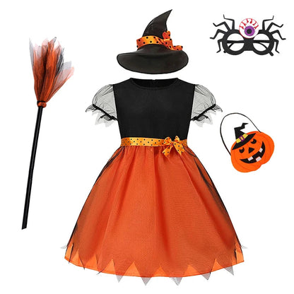 Halloween Costume for Girls Witch Vampire Carnival Party Dress Up Trappings Kids Cosplay Clothes Purple Bat Suit Holiday Gifts Good Vibrations