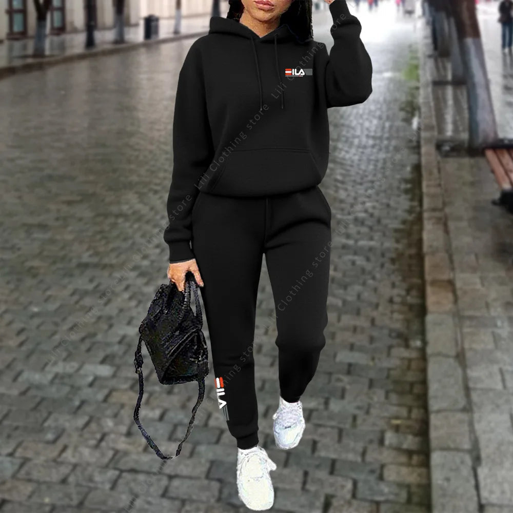 Women's Tracksuit Hoodies Trousers 2PCS Suit Winter Sports Jogging Outfits Fashion Street Designer Clothes for Women Pants Set Good Vibrations