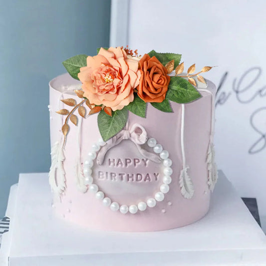 Yannew 3pcs Rustic Artificial Rose Flower Cake Toppers Birthday Country Wedding Cake Decoration Table Centerpieces Arrangement Good Vibrations