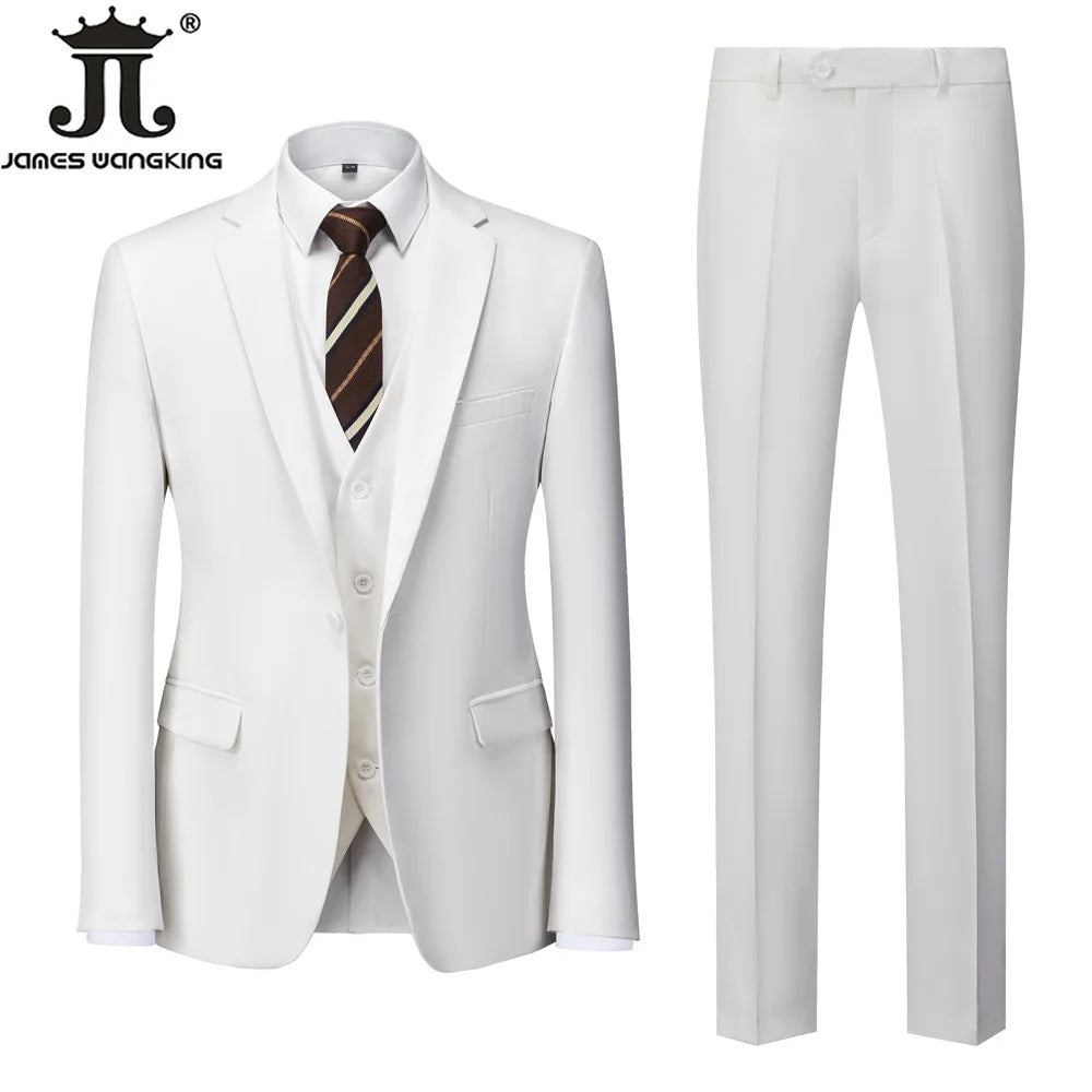 18 Color M-6XL ( Jacket + Vest + Pants ) Boutique Solid Color Men's Official Business Suit Bride's Wedding Dress Party Male Suit Good Vibrations