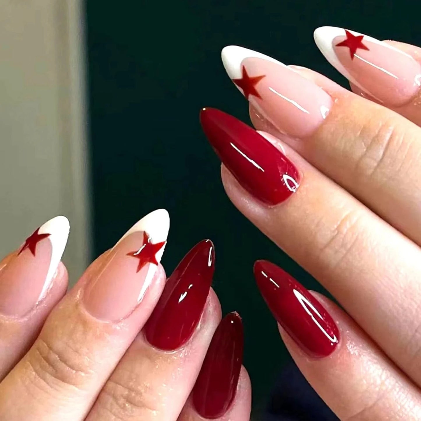 24PCS- white almond fake nails, red love pattern decoration, exquisite elegance, fashion generous, suitable for dating, dinner, Good Vibrations