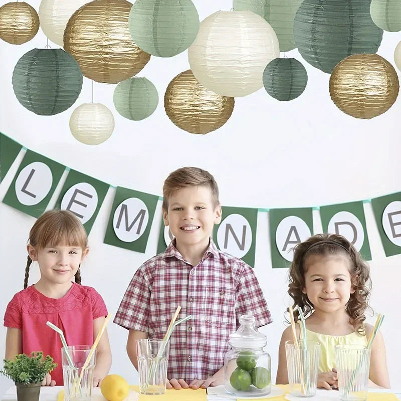 15Pcs/Set Sage Green Paper Lantern Folding Round Lanterns For Baby Shower Birthday Christmas Wedding Rustic Party Decorations Good Vibrations