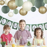 15Pcs/Set Sage Green Paper Lantern Folding Round Lanterns For Baby Shower Birthday Christmas Wedding Rustic Party Decorations Good Vibrations