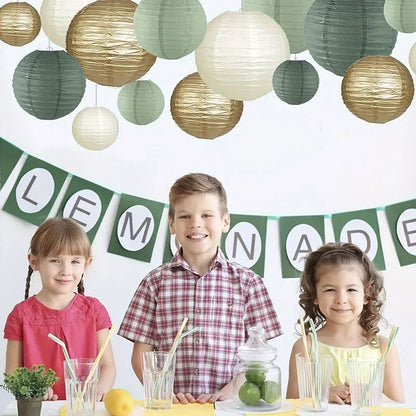 15Pcs/Set Sage Green Paper Lantern Folding Round Lanterns For Baby Shower Birthday Christmas Wedding Rustic Party Decorations Good Vibrations