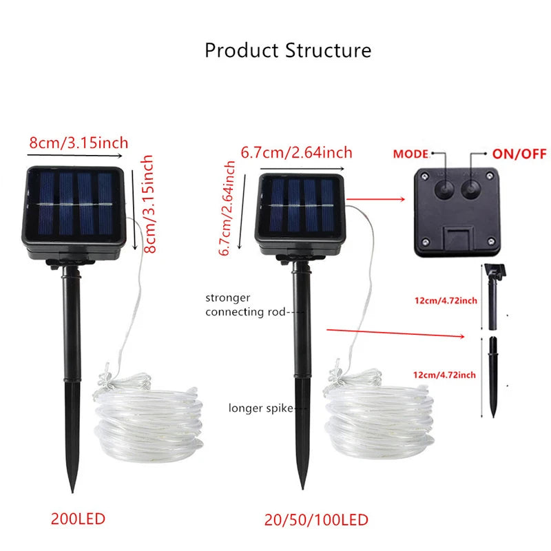 Solar Rope Lights Outdoor LED String Lights 8 Modes Garden Hose Lights Decorative Wedding Christmas Halloween Patio Porch Pool Good Vibrations