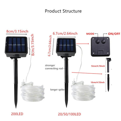 Solar Rope Lights Outdoor LED String Lights 8 Modes Garden Hose Lights Decorative Wedding Christmas Halloween Patio Porch Pool Good Vibrations