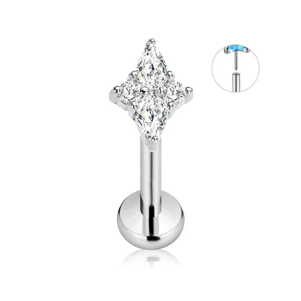 ASTM F136 G23 Titanium Flower Petals Star Heart Butterfly Threadless Piercing Pin Push in Labret Daith Conch Earring 16G 18G 20G Good Vibrations