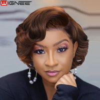 Wignee Body Wave Short Wig Brown Color Synthetic Hair Wigs For Women Side Part Wigs On Sale Clearance Cosplay Wig Daily Use Good Vibrations