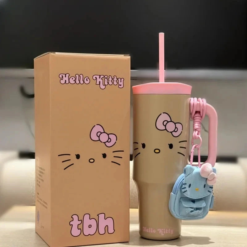 TBH Leopard Print Kitty Series Straw Thermos Cup Travel Sports Water Bottle Stainless Steel Cold Insulation Cup Girls Gift Good Vibrations