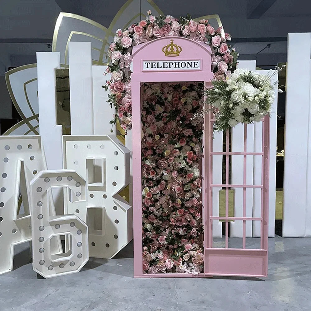 Wholesale Wedding Prop Photo Booth Flower Decoration Metal London Style Pink Telephone Booth Good Vibrations