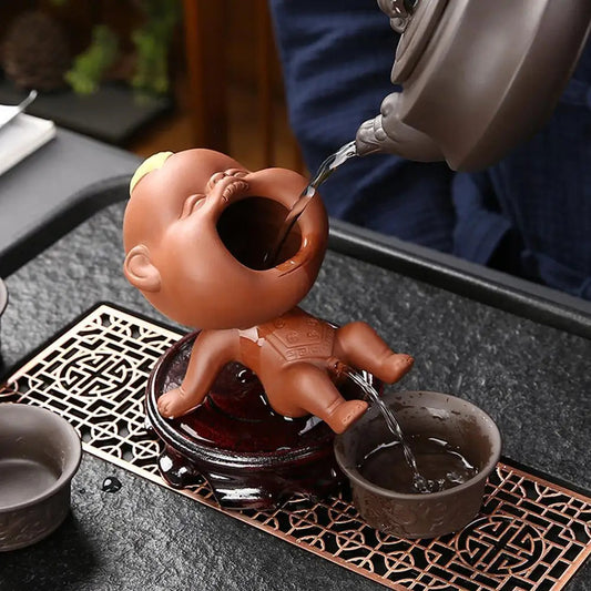 1Pc Urinating Boy Tea Pet Figurine Purple Clay Urine Boy Tea Pet Ornament For Home Use Tea Tray Urine Boy Tea Play Good Vibrations