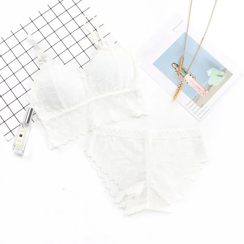 Women's Bra Set Sexy Beauty Back Tops Lace Push-up Bras and Panty Sets Wire Free Lingerie Solid Padded Intimates Underwear Good Vibrations