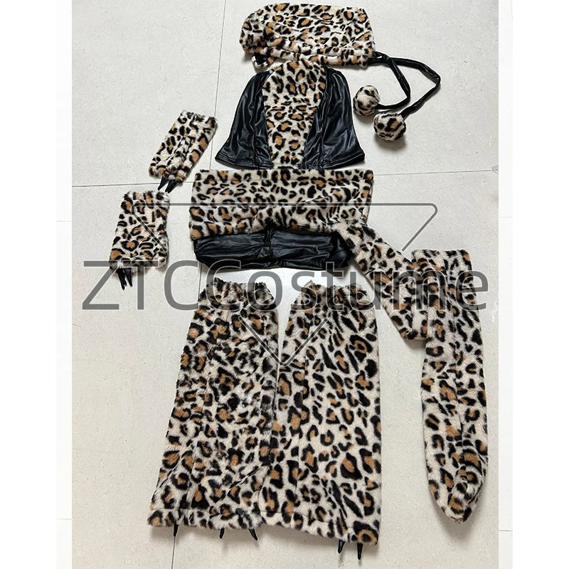 Halloween Leopard Cosplay Costumes-for-role-playing Short Carnival Costume Woman Adult Animals Hooded Dress With Tail Good Vibrations