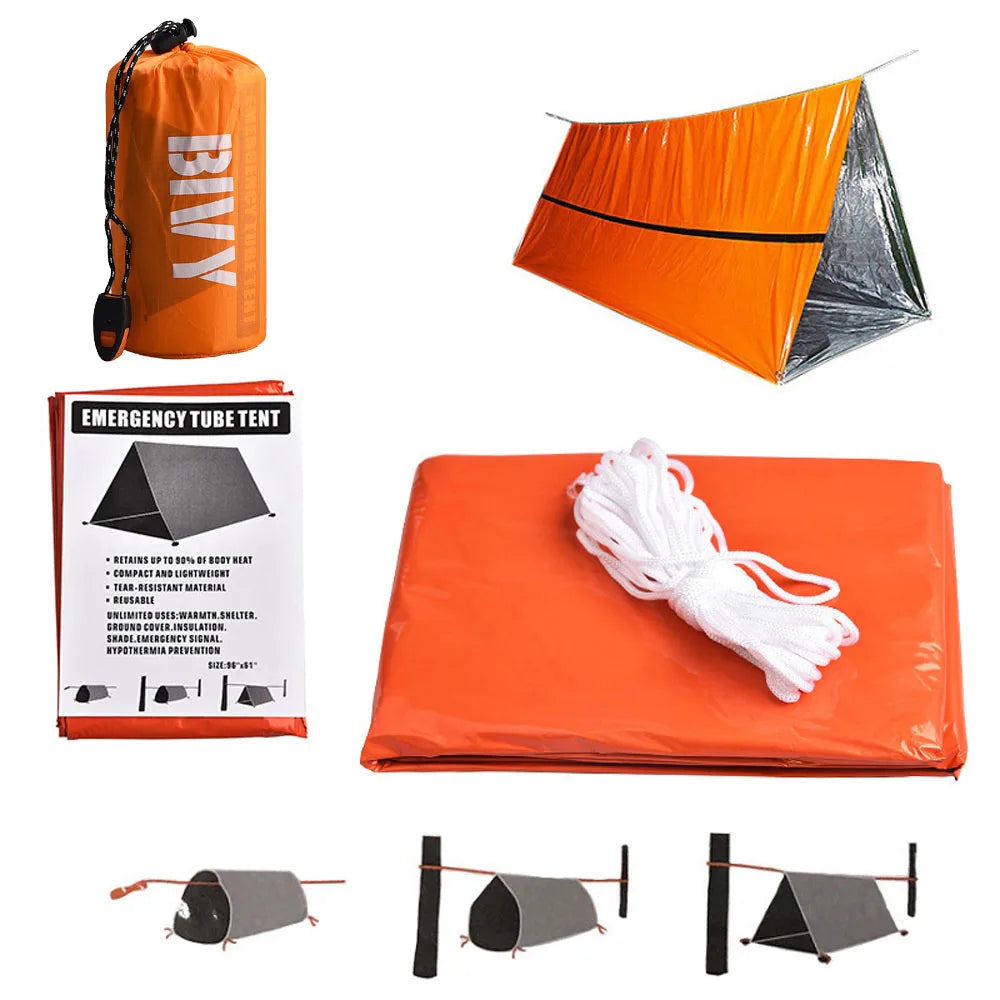 2 Person Emergency Shelter Survival Bivy Tube Tent Kit Thermal Blanket SOS Sleeping Bag Waterproof Survival Equipment Good Vibrations
