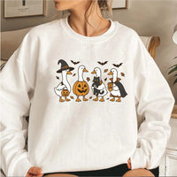 Halloween Goose Sweatshirt Funny Halloween Shirt Long Sleeve Crewneck Women Sweatshirt Spooky Goose Hoodies Fall Streetwear Tops Good Vibrations