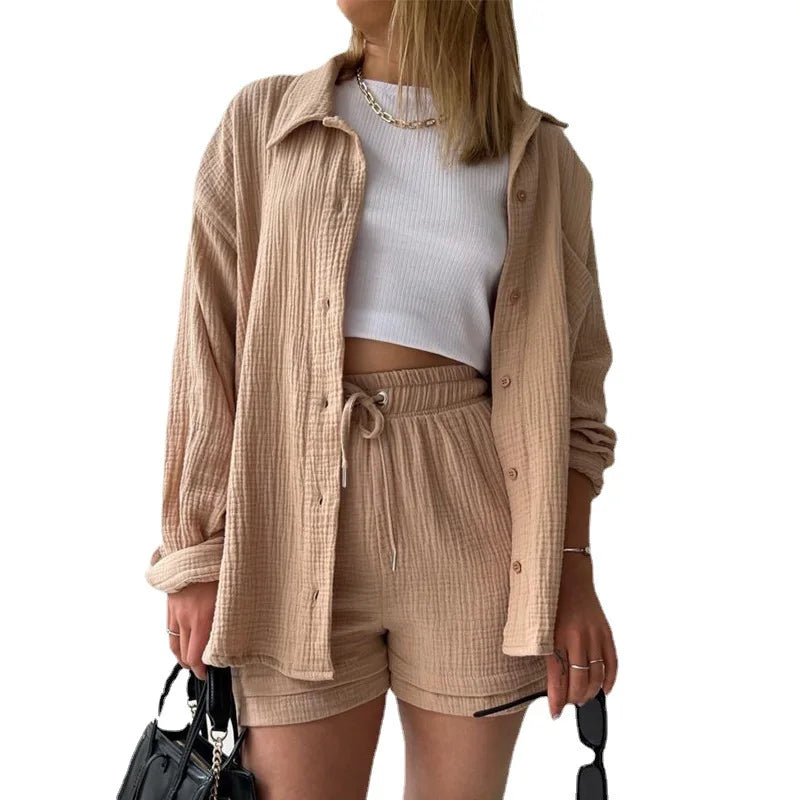 Solid Color Casual Loose Short Pants Sets For Women 2025 Elegant Summer Women's Two Pieces Suit Full Set Female Outfit Clothes Good Vibrations