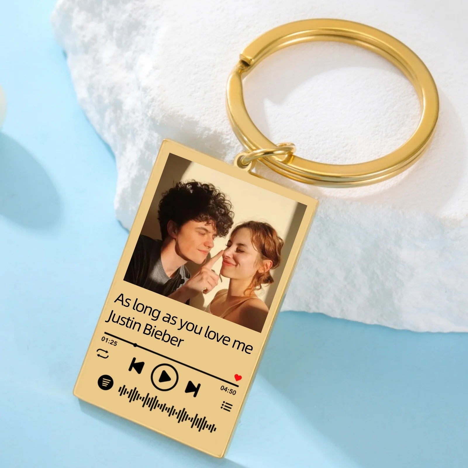 Jeshayuan Custom Picture Keychain Customized Music Song Key Ring Stainless Steel Personalized Photo Keychains Gifts for Lover Good Vibrations