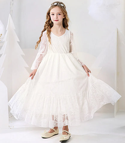 Flower Girl Dress Lace Chiffon Long Dresses Flower Girl Wedding Dress Summer Boho Birthday Party Wedding Dress For 2-14 Years