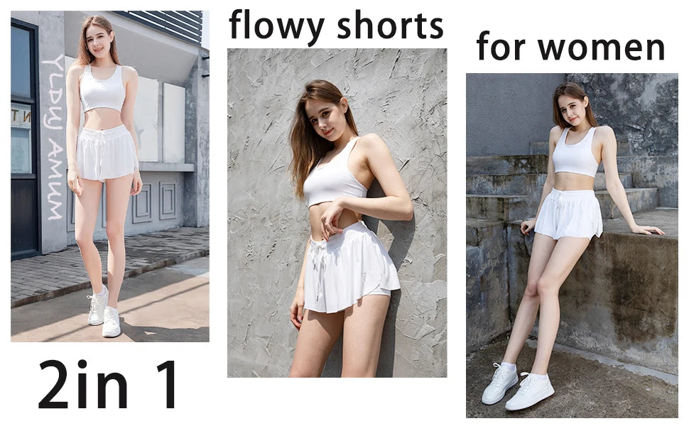 2 IN 1 Flowy Shorts Women Butterfly Tennis Skirt with Pockets Gym Yoga Shorts Sportswear Athletic Biker Run Shorts Skirts Summer Good Vibrations