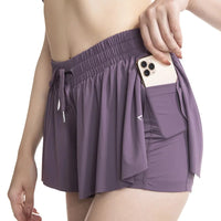 2 IN 1 Flowy Shorts Women Butterfly Tennis Skirt with Pockets Gym Yoga Shorts Sportswear Athletic Biker Run Shorts Skirts Summer Good Vibrations