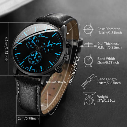 3PCS/Set Men Business Watches Casual Leather Band Analog Male's Quartz Watch Necklace Bracelet Set Good Vibrations