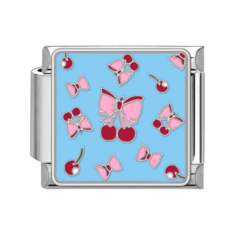 Cute Bow Knot Heart Cherry Sweet Pink Red Italian Charm Links Fit 9mm Bracelet Stainless Steel Women Jewelry DIY Making Gifts Good Vibrations Adult Super Store