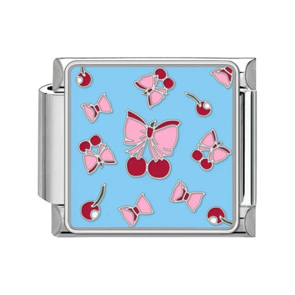 Cute Bow Knot Heart Cherry Sweet Pink Red Italian Charm Links Fit 9mm Bracelet Stainless Steel Women Jewelry DIY Making Gifts Good Vibrations Adult Super Store