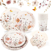 Spring Wild Flower Disposable Tableware Birthday Party Decor Wild Floral Paper Plates Cups Napkins Wedding Baby Shower Supplies Good Vibrations